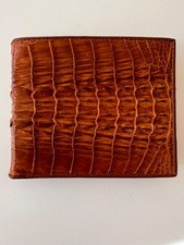M Genuine Leather Bifold Wallet Cognac Brown Exotic Crocodile Skin