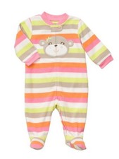 Carters Infant Toddler Girls Plush Striped Monkey Sleeper Sleep Play Pajamas 3T