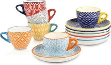 Ceramic 2 oz Espresso Cups, Small Expresso Coffee Cup Set with Saucers, Porcelai