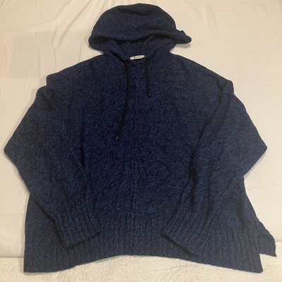 T Alexander Wang Blue Black Wool-Blend Knit Hoodie Men s Size L Large (B)