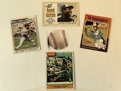 Hank Aaron + Wille Mays 1970 s lot of 4 cards- record breakers & WS highlights. 