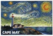 Cape May Lighthouse New Jersey as Van Gogh Starry Night Moonlight etc - Postcard