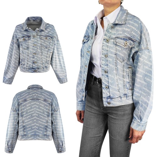 Giubbotto Jeans Donna Giacca Over Size Giacca Denim Scritte Oversize VEQUE  | eBay