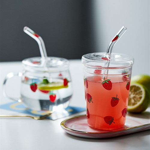 Strawberry Glass Cup with Straw, Cute Strawberry Cup - Picture 3 of 7