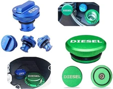 2 Pack Diesel Fuel Gas Cap & DEF Cap Blue 2013-2017 Dodge Ram Magnetic Aluminum