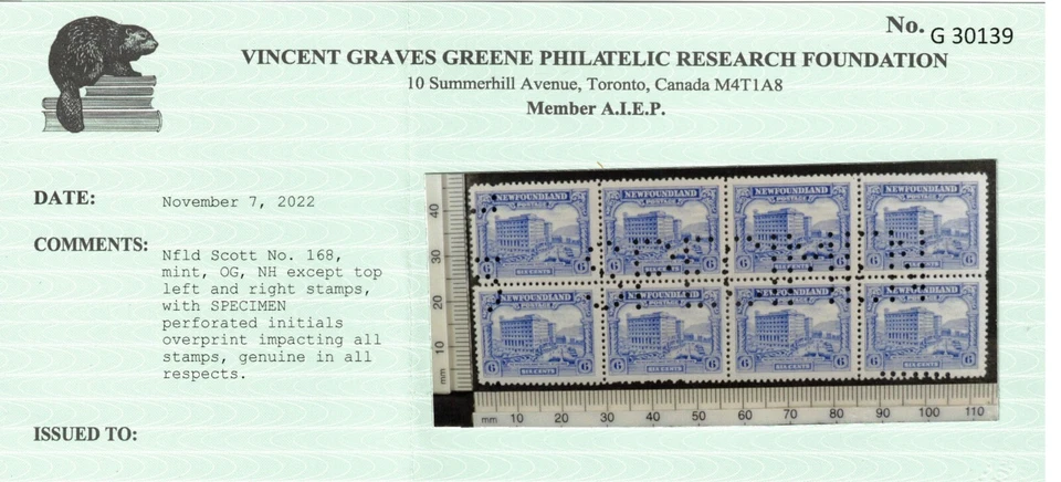 Newfoundland #168 Very Fine Mint Specimen Block Of Eight **With Certificate** - Image 2 of 2