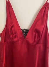 Vtg 90s Cinema Etoile Nightgown Red With Black Lace Slip Dress Chemise Gown XL
