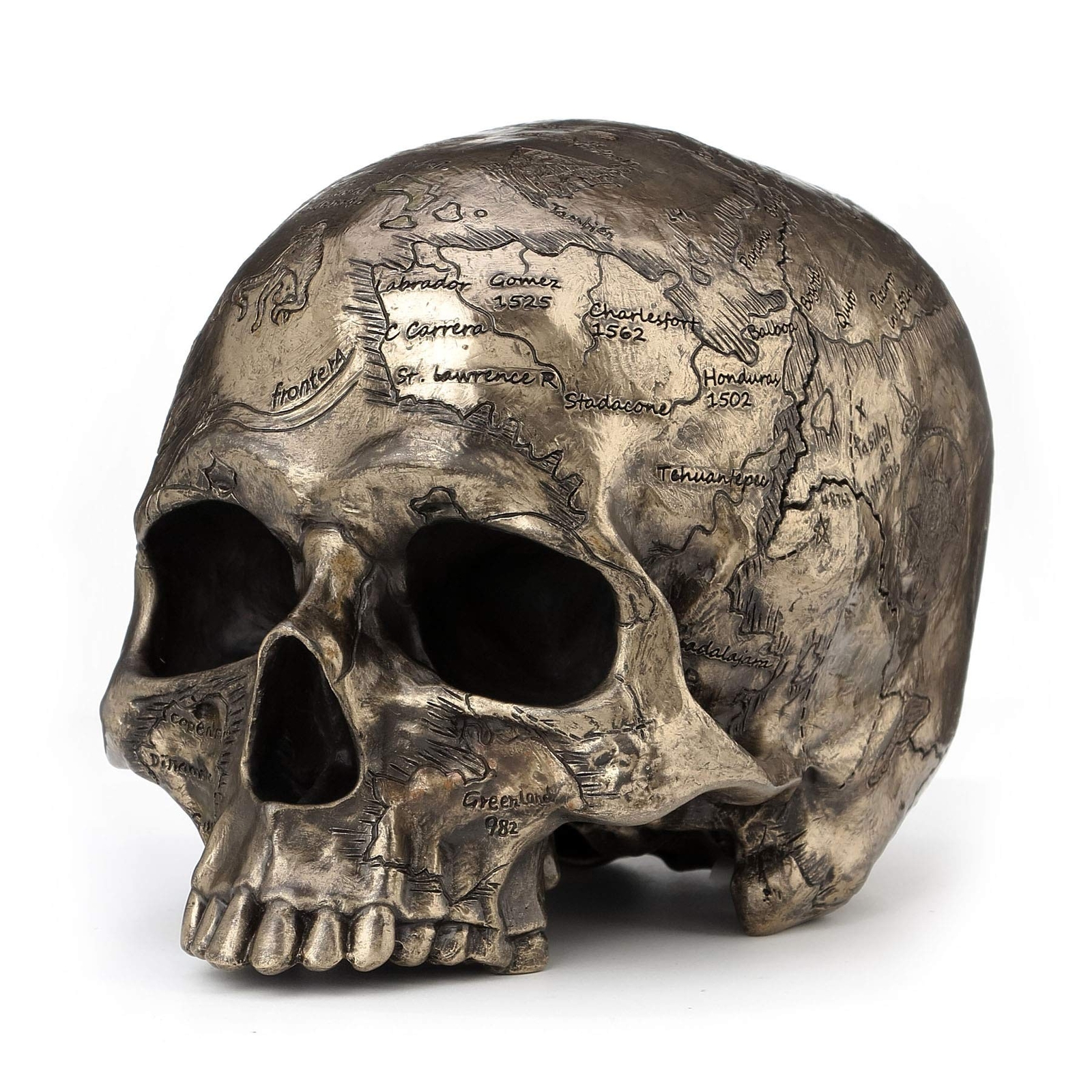 Bronze Vintage Treasure Map Skull Statue by Veronese Design  