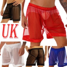 UK Men's See-Through Mesh Swim Trunks Loose Boxer Shorts Underwear Beachwear