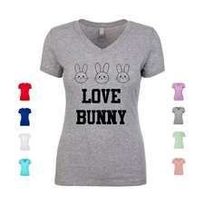 Love Bunny rabbit easter egg chocolate candy hunt family Women's V Neck Shirt