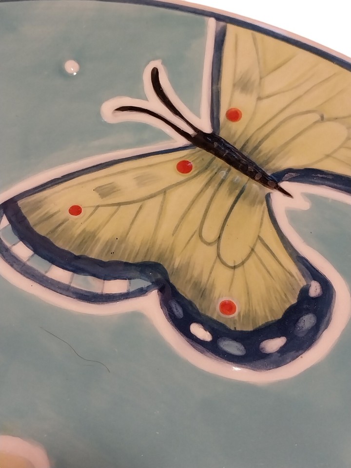 Fitz & Floyd Courtyard Accent Salad Plate Blue White Flowers Butterfly