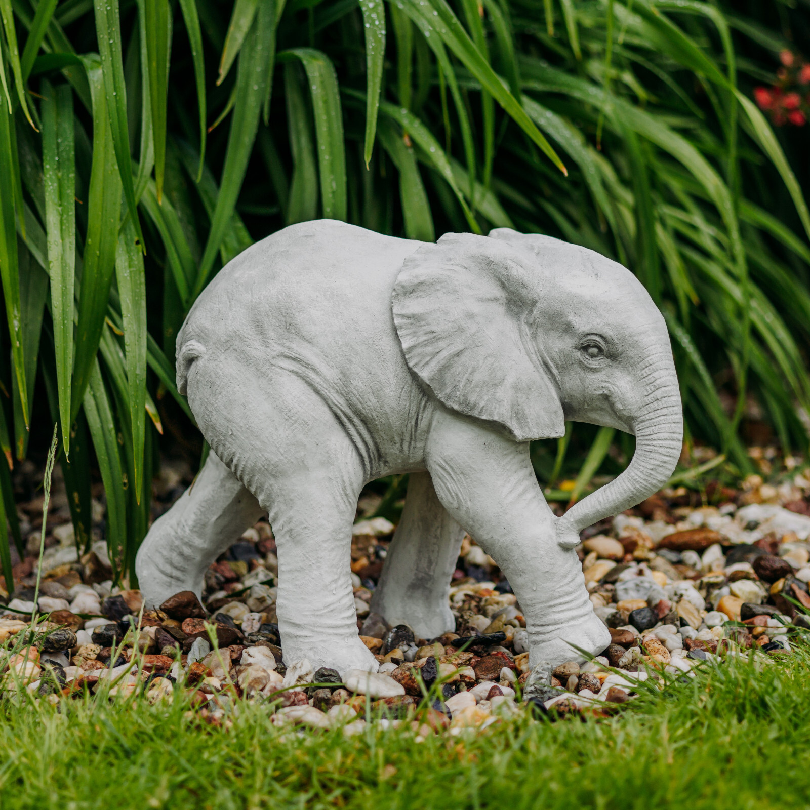 African Elephant Baby Female Stone Figurine 33cm 21kg Concrete Frost Proof