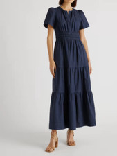 NWT NEW Extra Small Quince 100% Organic Cotton Tiered Maxi Dress Navy