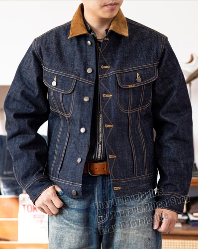 Red Tornado Men Jean Jacket Wool Blanket Lined 18oz Raw Selvedge Denim Coat - Picture 2 of 29