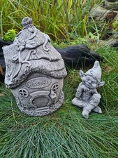Gartendekoration 2er Set  Steinfiguren Trollhaus & Figur Troll/Kobold