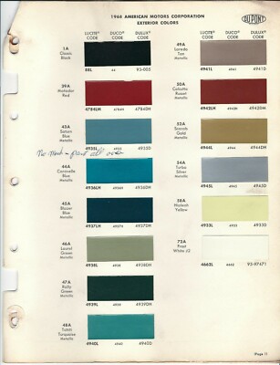 1968 AMC AMBASSADOR RAMBLER REBEL JAVELIN MARLIN PAINT CHIPS | eBay