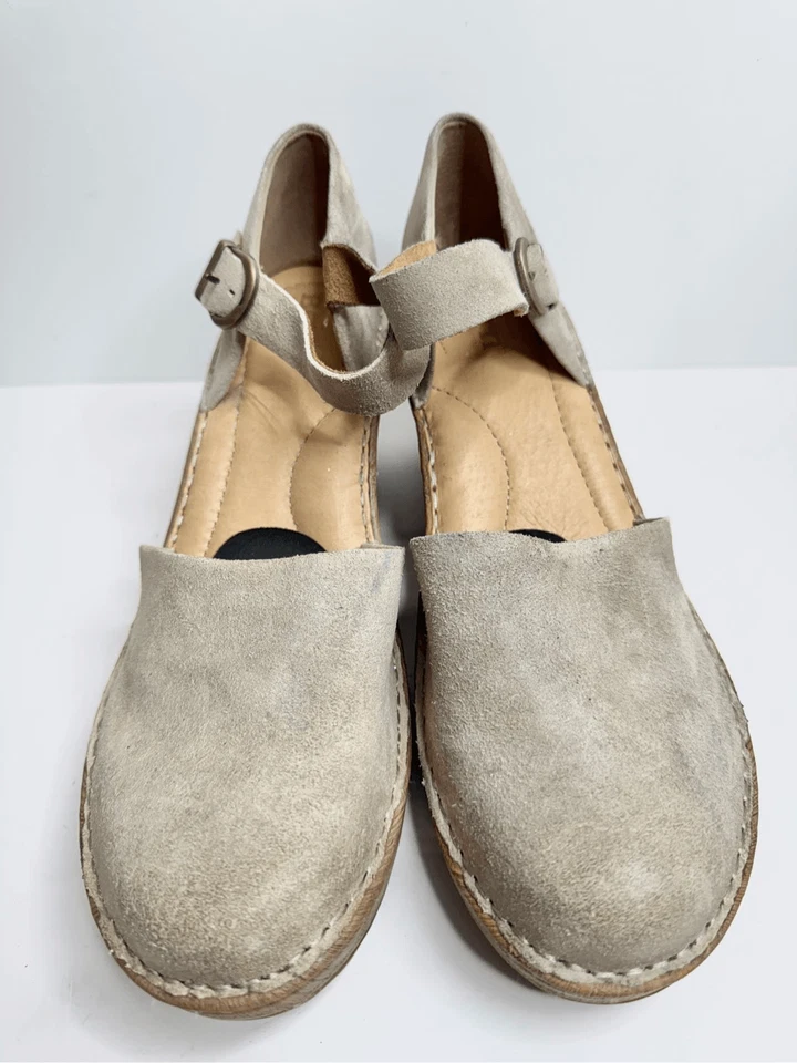 Zuecos de cuero Born talla 11 gamuza superior topo tacón de cuña plantilla acolchada Foto 3 de 4