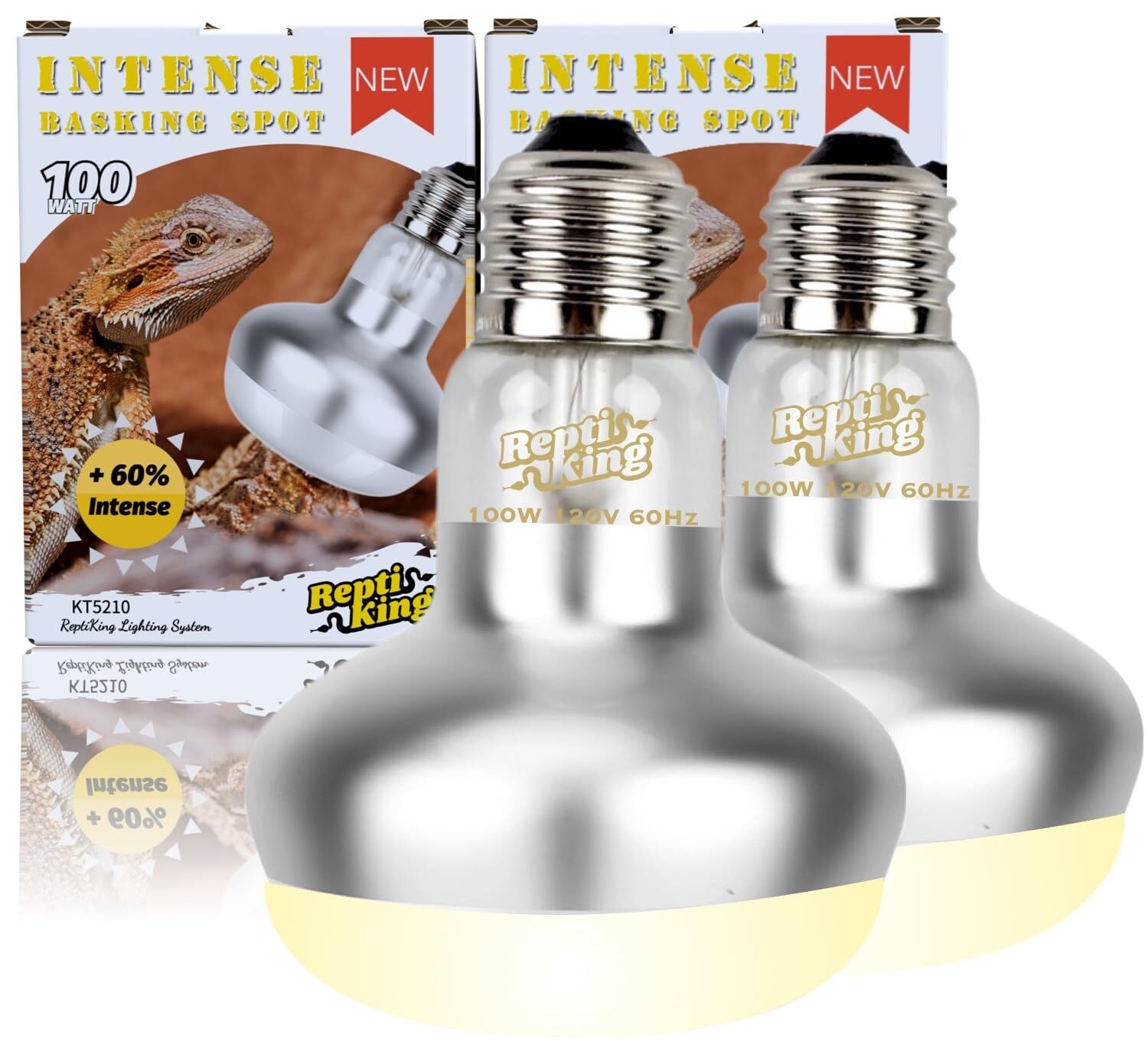 ReptiKing Basking Light for Reptiles 2-Pack 100W Upgraded Intense Basking Spo...