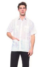 Mens White Guayabera Shirt MC-1329- Mojito 100 Linen with Four Pockets S to 2XL