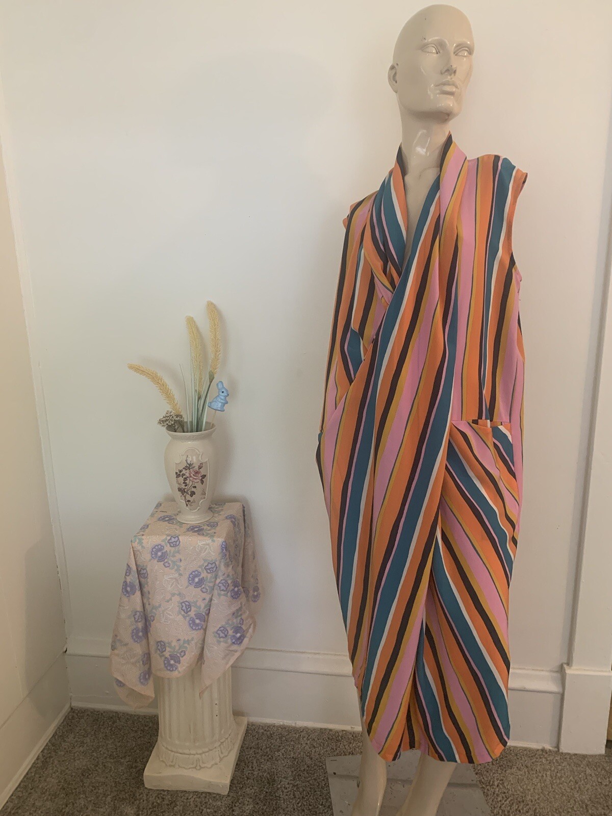 Dubgee Dress By Whoopi, Colorful Strip Maxi Dress Medium