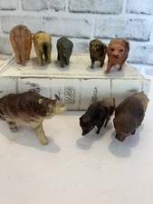 1930s 40s Vtg Safari Toy Animals  Set If 8 Made in USA