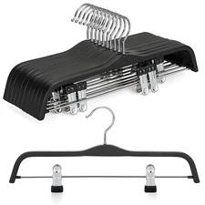 Wooden Pants HangersSlim Natural Wood Skirt Hangers with Anti-Rust Hook and A...