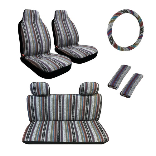 Baja Inca Saddle Mexican Blanket Car Seat Covers Combo 9pc High Back