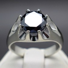 3Ct Round Cut Black Diamond Solitaire Men's Engagement Ring 14K White Gold Over
