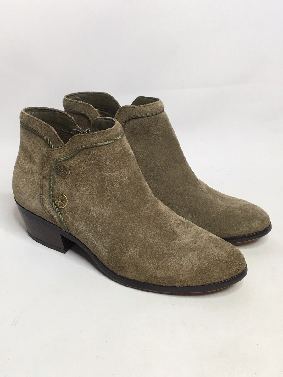 Sam Edelman Womens Size 7 Green Suede Leather Ankle Boots Side Zip