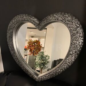 Large Ornate Heart Wall Mirror Resin Style Silver Heart Bathroom Wall ...
