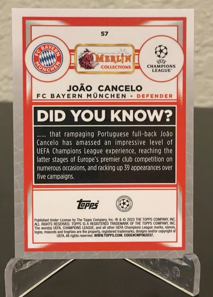 Joao Cancelo 2022-23 Topps Chrome Merlin Gold Atomic Refractor 1/50 - Image 2 of 2