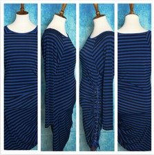 Michael Kors Women's Long Sleeve Dress Blue & Black Striped Side Tie Accent Sz S