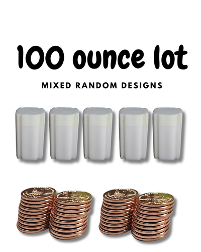 100 oz lot of 1oz Copper Rounds (Random Designs/Mints) .999 Fine Copper Bullion