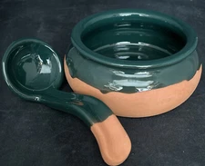 Harry And David Salsa Bowl With Ladle Ceramic Green Terra Cotta and Glaze