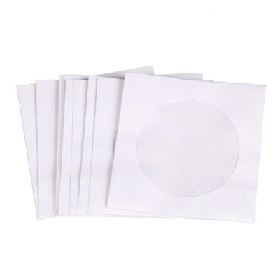 100 CD DVD Paper Sleeves Storage Bag Wallet Case Envelopes Mailers - White