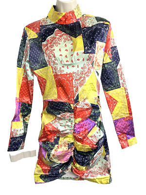 Rotate Birger Christensen High Collar Retro Geometric Stretchy Mini Dress Sz US6