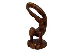 Scorpion Pose Yoga Hand Carved Wood Sculpture Sayanasana Pose Vintage Brown 11”