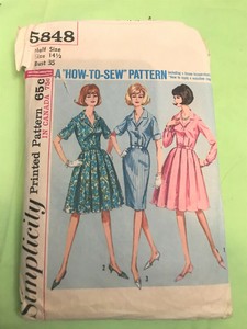 Vintage-039-50s-Simplicity-5848-Sewing-Pattern-Dress-w-2-style-skirts-Size-14-1-2