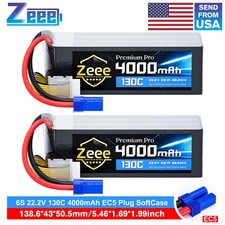 2xZeee 22.2V 130C 6S 4000mAh Lipo Battery EC5 Plug Ultra-Low Internal Resistance