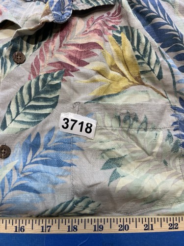 Tommy Bahama 100% Silk Floral Hawaiian Shirt Short Sleeve Blue leaves Sz 2XT - Picture 7 of 8