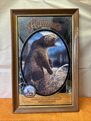 DWN1 - Vintage 1993 Hamm s Beer American Grizzly Bear Mirror Fourth In A Series
