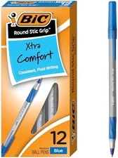 BIC Round Stic Grip Ballpoint Pens Blue 12 Pack