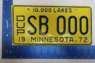 Minnesota MN Sample License Plate 1972 72 DUPLICATE SCHOOL BUS SB 000 16L