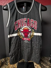NBA Unk Brand CHICAGO BULLS Black Pinstripe Mesh Basketball Jersey Men's Small