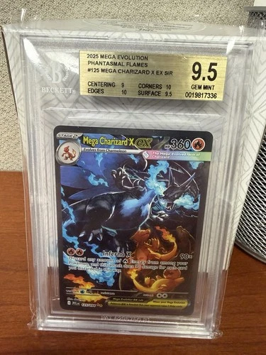 BGS 9.5 Gem Mint Mega Charizard X ex 125/094 Me02: Phantasmal Flames Holo