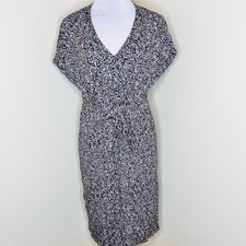 Ann Taylor Midi Dress Small Womens V-Neck Dolman Sleeve Jersey Tie Front Dotted