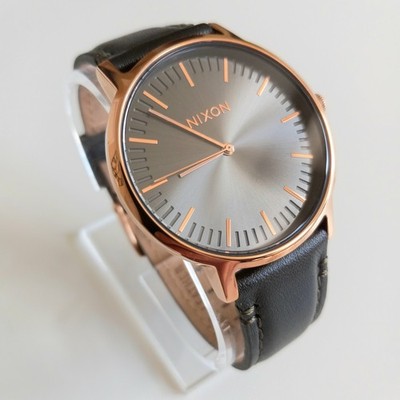 Nixon Porter Leather 40mm Grey Dial Rose Gold Quartz Watch A1058 2441 New