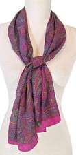 VTG Silky Satin Vibrant Multicolor Paisley Fashion Neck Rectangle Scarf 10"x51"