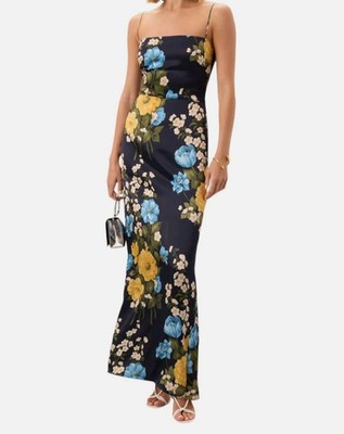 Reformation Women's Blue Floral-Print Frankie Silk Dress Size 0 | eBay