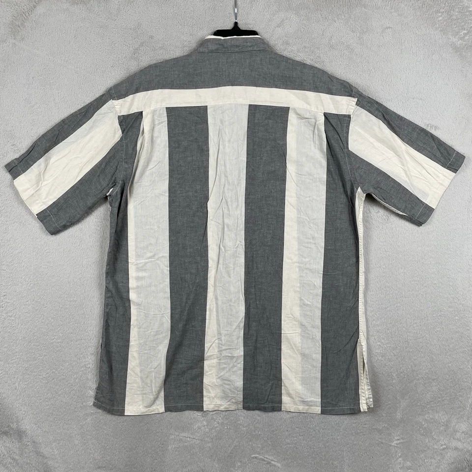 Gitman Bros Shirt Mens Large Gray White Striped Linen Blend Button Up USA Made - Image 2 of 4